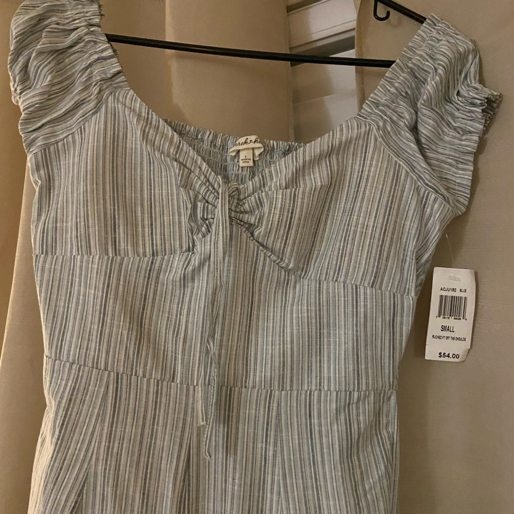 Short sleeve jumpsuit- light blue- small- elastic stretchable back
